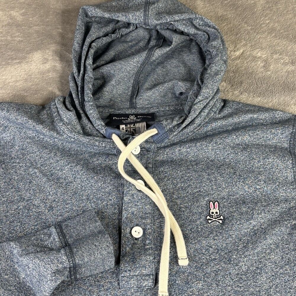 Psycho Bunny Hoodie Mens Small (4) Gray Button Neck Pullover Lightweight Pockets